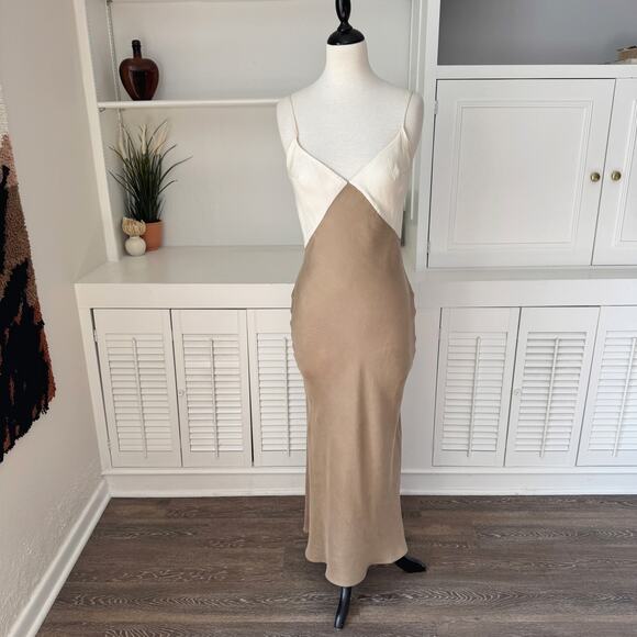 Dissh Seren Two-Tone Cream Tan Color Block Midi Slip Dress Size 2 - Picture 1 of 8